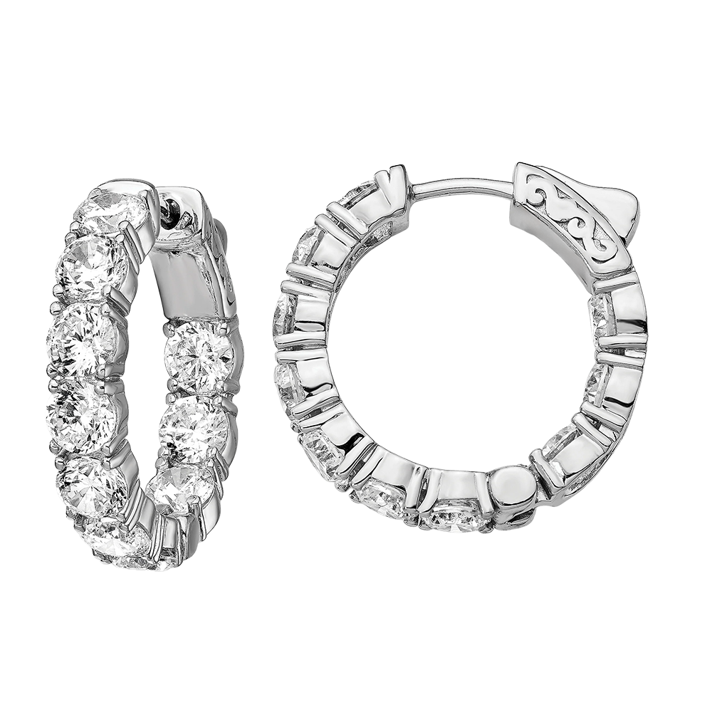 3.70 Carat Round Brilliant Real Natural Earth Mined Diamond 15 Pointer Hoop Pair Earring WG 14K