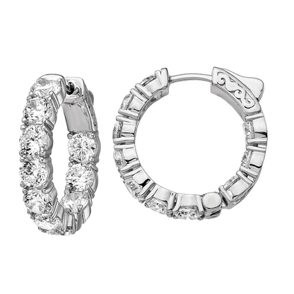 3.70 Carat Round Brilliant Real Natural Earth Mined Diamond 15 Pointer Hoop Pair Earring WG 14K