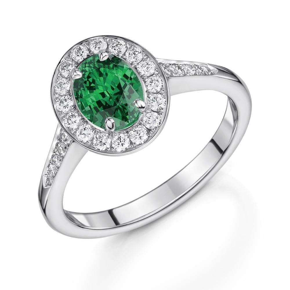 3.75 Carats Green Emerald And Diamonds Engagement Ring White Gold 14K New