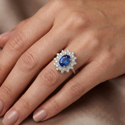 3.75 Ct. Sri Lanka Sapphire Natural Earth Mined Diamonds Ring White Gold 14K