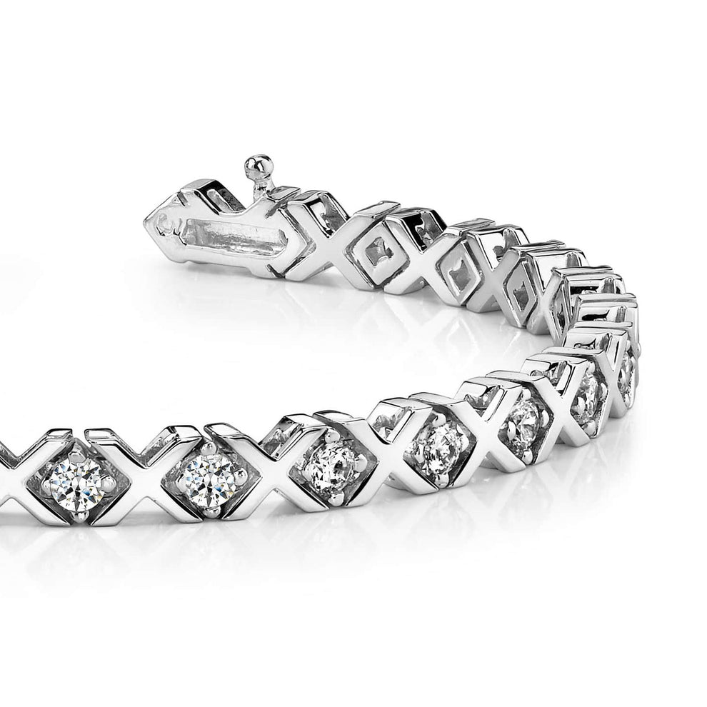 3.75 Carats Round Lab Grown Diamond X Style Tennis Bracelet White Gold 14K