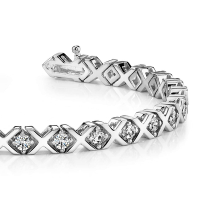 3.75 Carats Round Lab Grown Diamond X Style Tennis Bracelet White Gold 14K