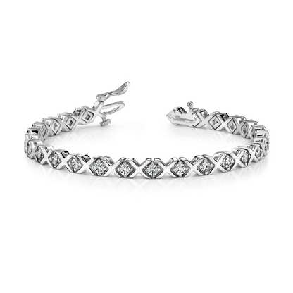 3.75 Carats Round Lab Grown Diamond X Style Tennis Bracelet White Gold 14K
