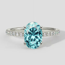 Natural Real ( Not Lab Grown )  3.75ct Oval Bluish Paraiba Ring with Diamond Band