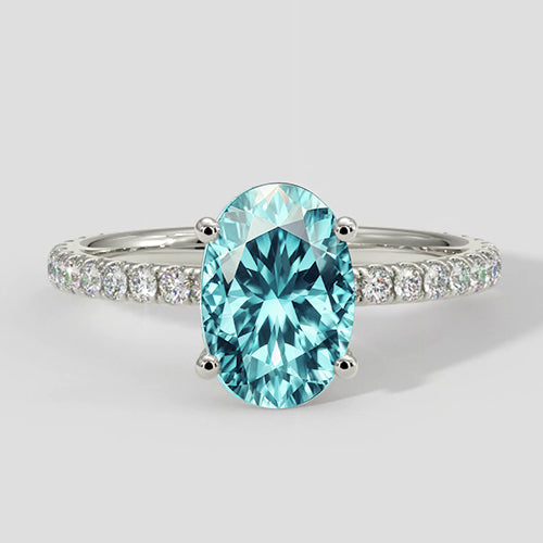 Natural Real ( Not Lab Grown )  3.75ct Oval Bluish Paraiba Ring with Diamond Band