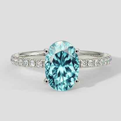 Natural Real ( Not Lab Grown )  3.75ct Oval Bluish Paraiba Ring with Diamond Band