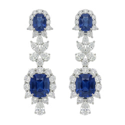 30 Carat Ceylon Color Sapphire & IGI CERTIFIED Diamonds Dangle Pair Earrings