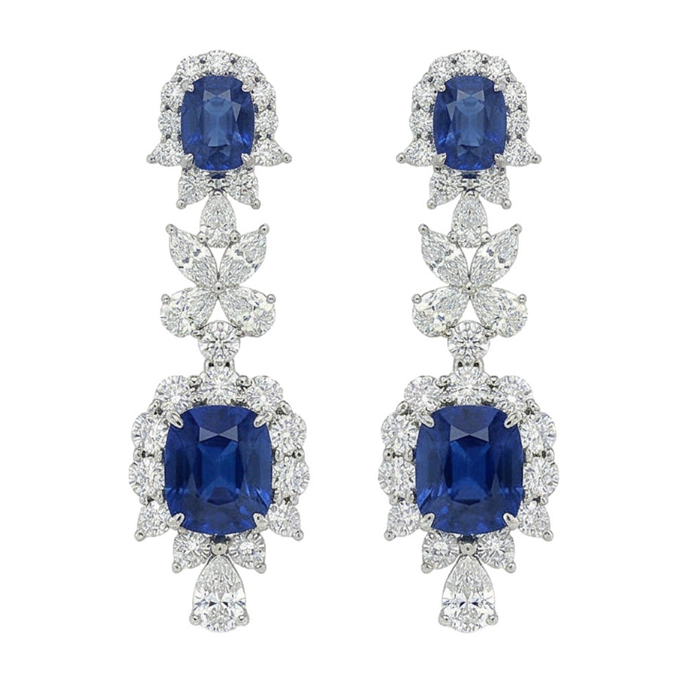 30 Carat Ceylon Color Sapphire & IGI CERTIFIED Diamonds Dangle Pair Earrings