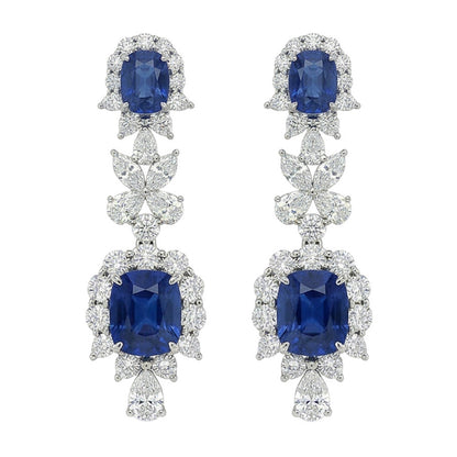 30 Carat Ceylon Color Sapphire & IGI CERTIFIED Diamonds Dangle Pair Earrings