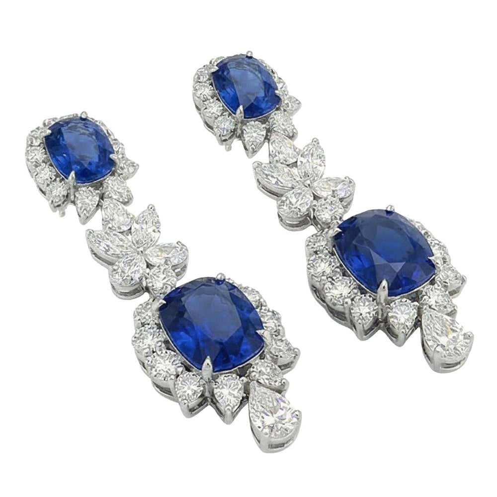 30 Carat Ceylon Color Sapphire & IGI CERTIFIED Diamonds Dangle Pair Earrings