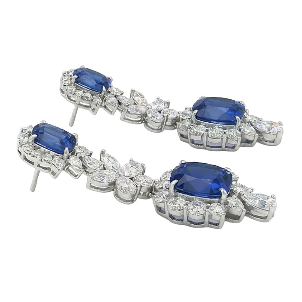 30 Carat Ceylon Color Sapphire & IGI CERTIFIED Diamonds Dangle Pair Earrings