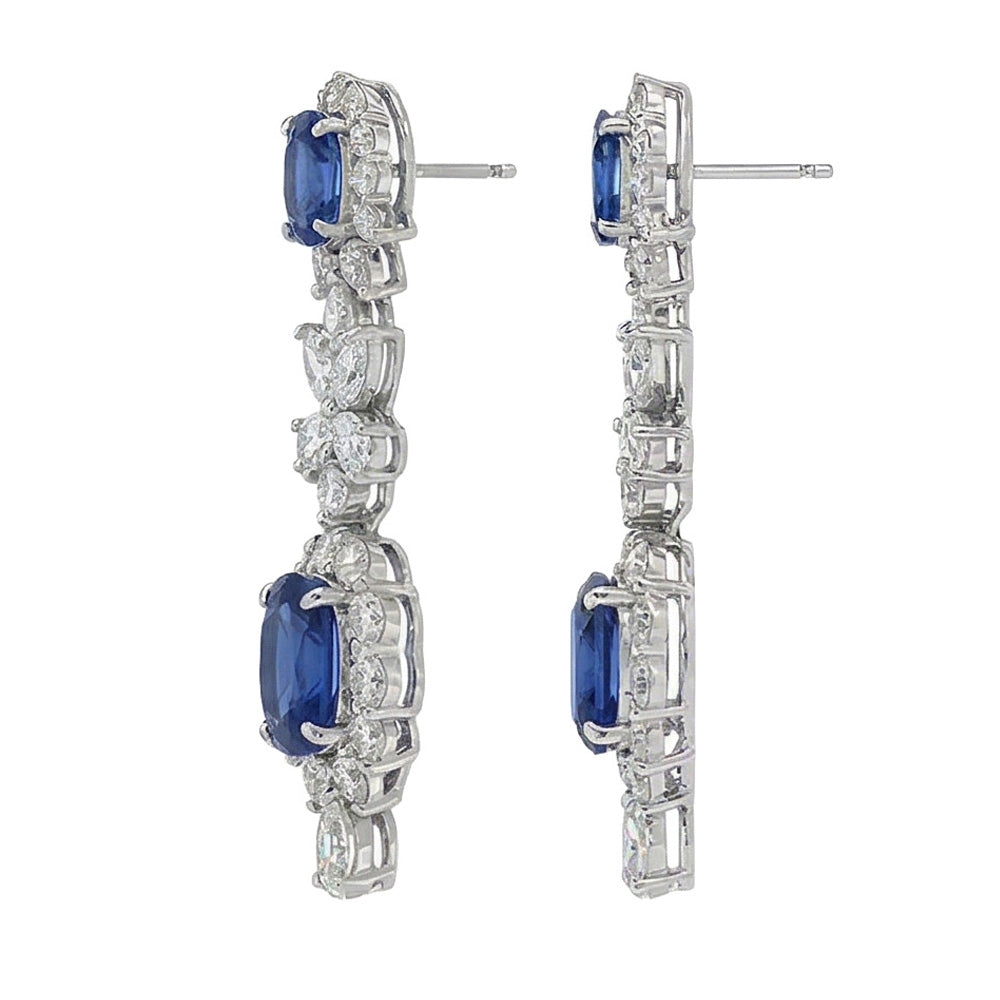 30 Carat Ceylon Color Sapphire & IGI CERTIFIED Diamonds Dangle Pair Earrings