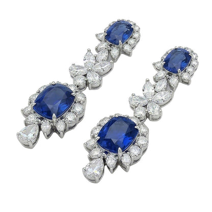 30 Carat Ceylon Color Sapphire & IGI CERTIFIED Diamonds Dangle Pair Earrings