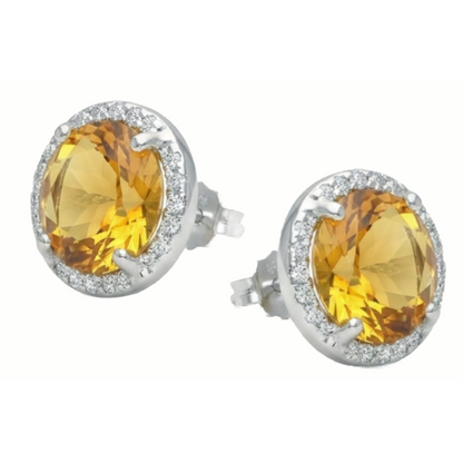 31.48 Ct Gold Women Studs Earrings Round Madeira Citrine With Natural Earth Mined Diamonds