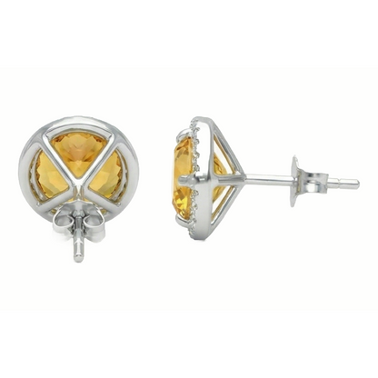 31.48 Ct Gold Women Studs Earrings Round Madeira Citrine With Natural Earth Mined Diamonds