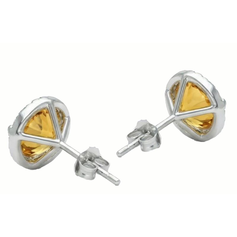 31.48 Ct Gold Women Studs Earrings Round Madeira Citrine With Natural Earth Mined Diamonds