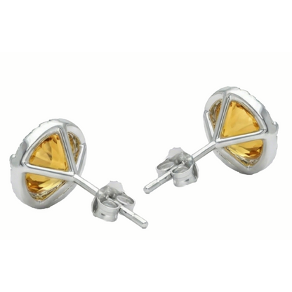 31.48 Ct Gold Women Studs Earrings Round Madeira Citrine With Natural Earth Mined Diamonds