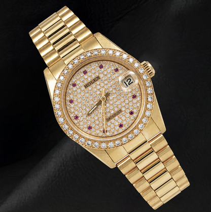 Rolex Datejust 68278 31mm Diamond Paved Dial President Bracelet Watch 18K