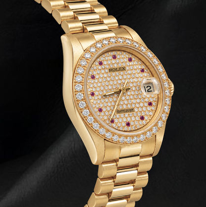 Rolex Datejust 68278 31mm Diamond Paved Dial President Bracelet Watch 18K