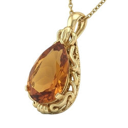 32 Ct Madeira Natural Citrine Women Necklace Pendant Yellow Gold