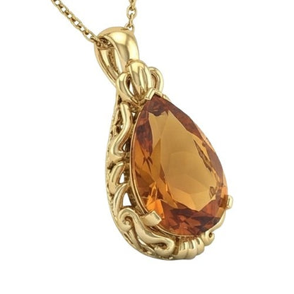 32 Ct Madeira Natural Citrine Women Necklace Pendant Yellow Gold