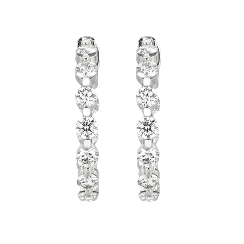3.40 Carat Natural Earth Mined Diamonds Hoop Earring 15 Pointer Earring WG 14K