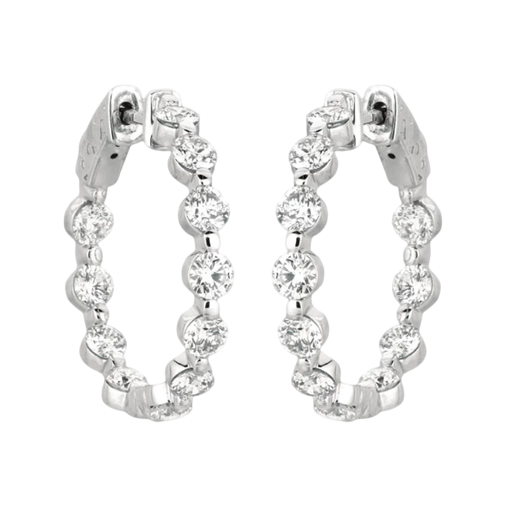 3.40 Carat Natural Earth Mined Diamonds Hoop Earring 15 Pointer Earring WG 14K