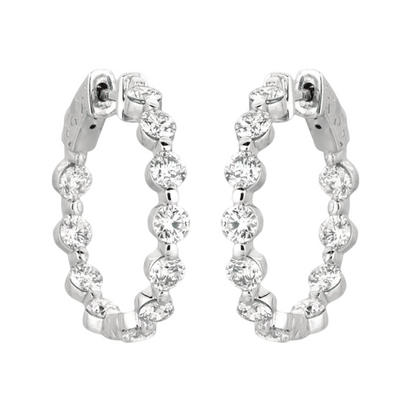 3.40 Carat Natural Earth Mined Diamonds Hoop Earring 15 Pointer Earring WG 14K