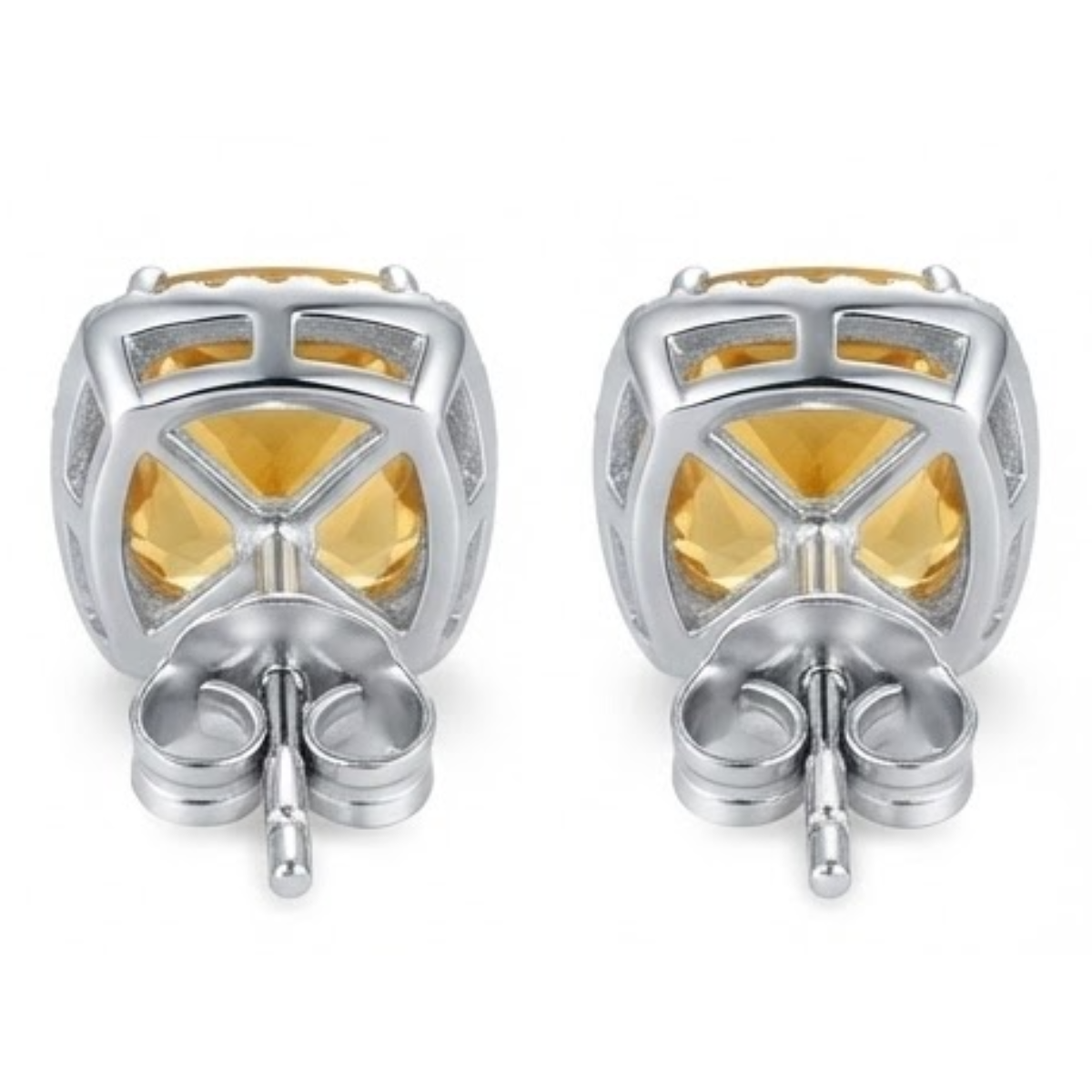 34.80 Ct Cushion Madeira Citrine & Natural Earth Mined Diamonds Stud Earrings Gold 14K