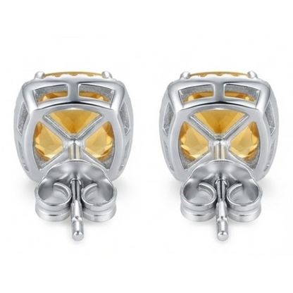 34.80 Ct Cushion Madeira Citrine & Natural Earth Mined Diamonds Stud Earrings Gold 14K