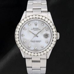 Rolex 34mm Oyster Bracelet 1500 White Mother Of Pearl Diamond Dial Watch