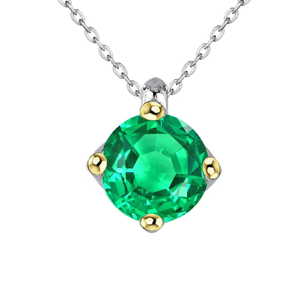 3 Carat Green Emerald Pendant Round Cut With 16” Chain