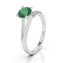 3 Carats Gemstone Round Green Emerald & Diamonds Ring White Gold