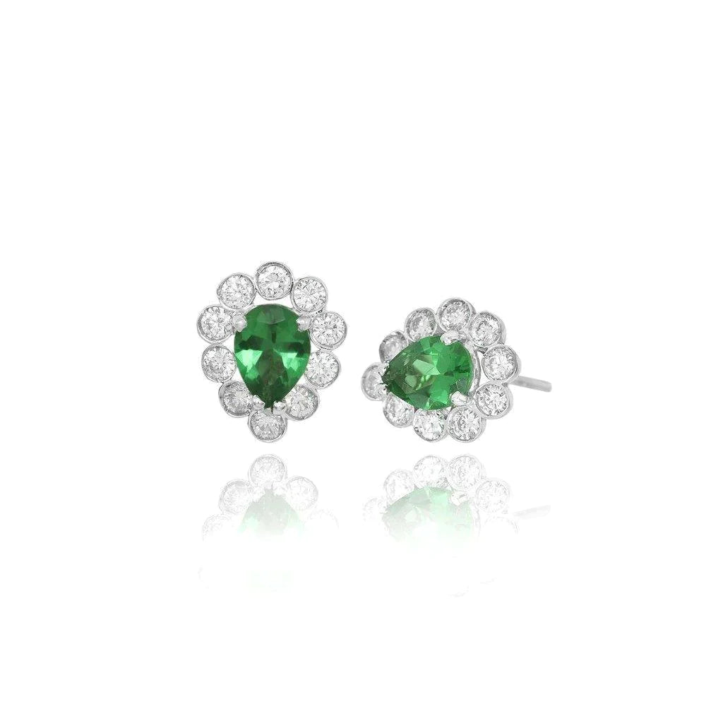 3 Carats Green Emerald With Diamond Stud Halo Ear Ring Women Gold Jewelry