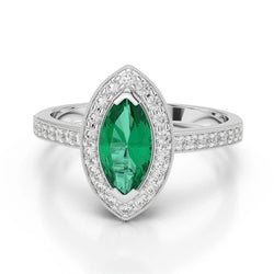 3 Carats Marquise Green Emerald And Diamond Engagement Ring White Gold 14K
