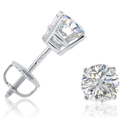 3 Carats Round Cut Diamond Stud Earring White Gold 14K