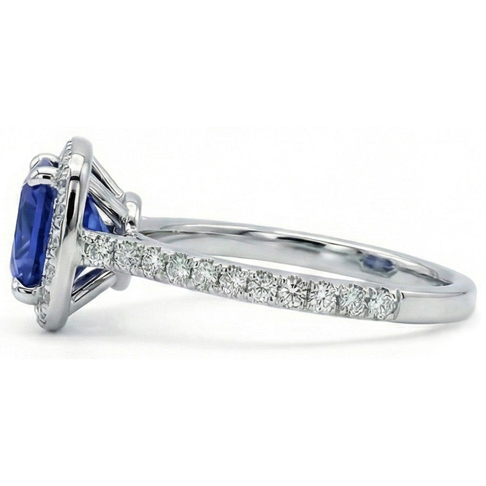 3 Ct Ceylon Sapphire Halo Natural Earth Mined Diamond Wedding Ring Solid White Gold 14K