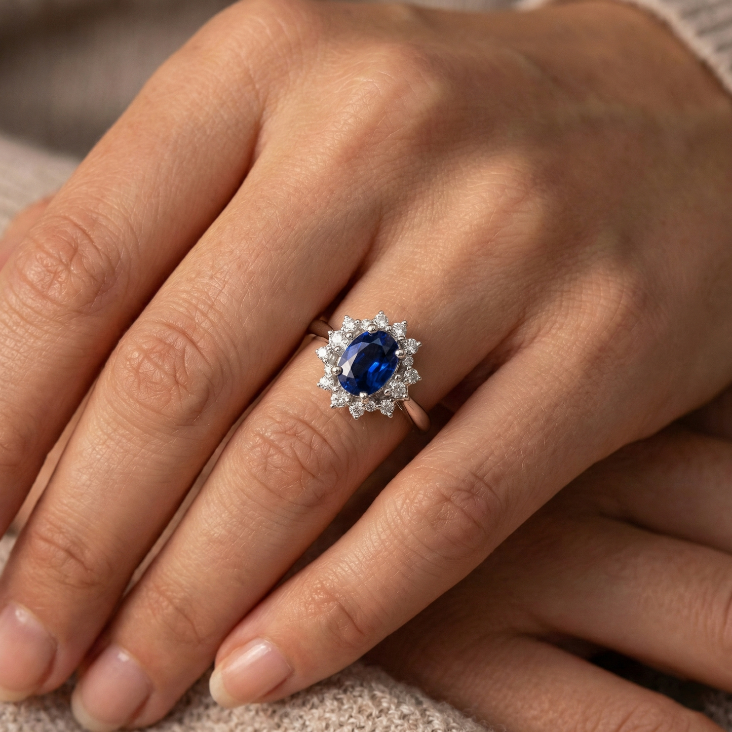 3 Ct Sri Lankan Sapphire With Natural Earth Mined Diamonds Ring White Gold 14K