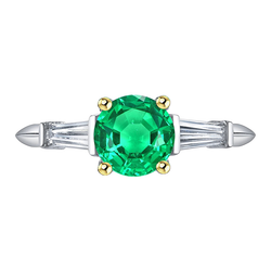 3 Stone Women's Ring Green Emerald Baguette Diamonds