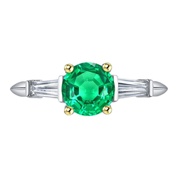 Natural Real ( Not Lab Grown ) 3 Stone Women's Ring Green Emerald GIA Baguette Diamonds