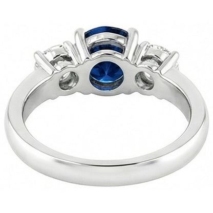 3 Stone Ceylon Blue Sapphire & Natural Earth Mined Diamond Ring 4.50 Carats White Gold 14K