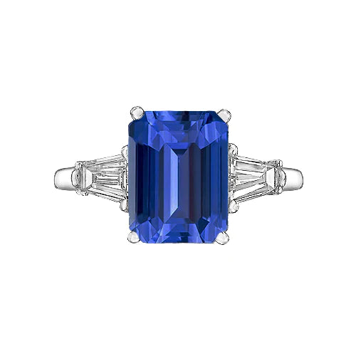 3 Stone Cornflower Sapphire Ring