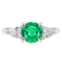 Natural Real ( Not Lab Grown ) 3 Stone Gemstone Ring Green Emerald GIA Anniversary Jewelry