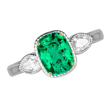 natural cushion emerald 1.50ct ring front view