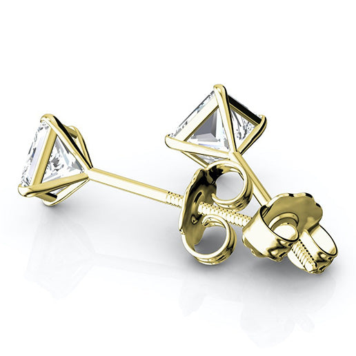 3 Carats Lab Grown Diamonds Studs Earrings Princess Cut CERTIFIED 14K Yellow Gold