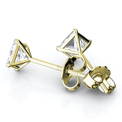 3 Carats Lab Grown Diamonds Studs Earrings Princess Cut CERTIFIED 14K Yellow Gold