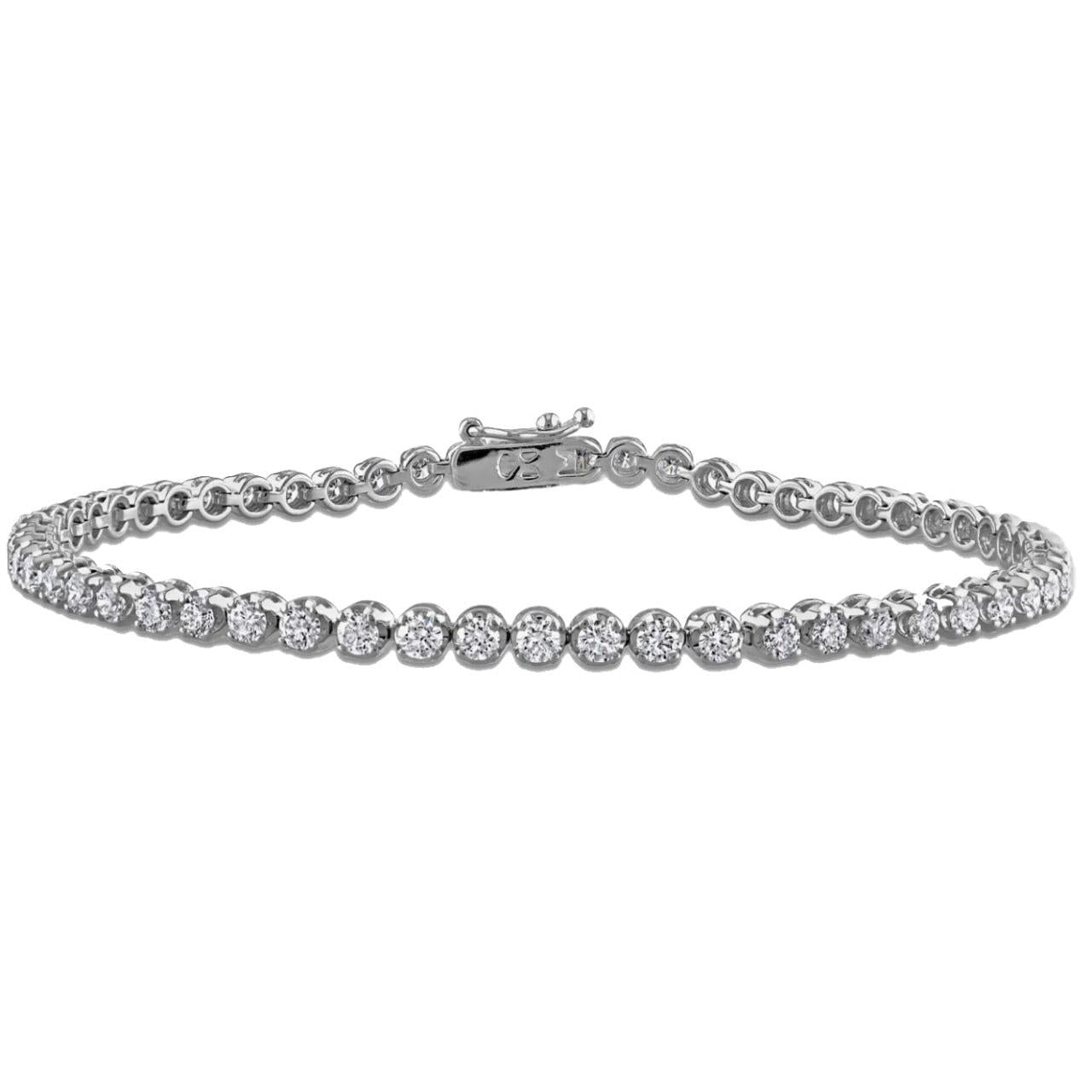 3 Carats Lady Round Cut Lab Grown Diamond Tennis Bracelet White Solid Gold