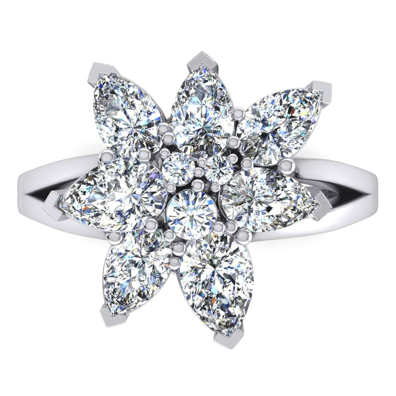 3 Ct Diamond Pear Cut Cluster Ring Gold 14K Jewelry For Ladies