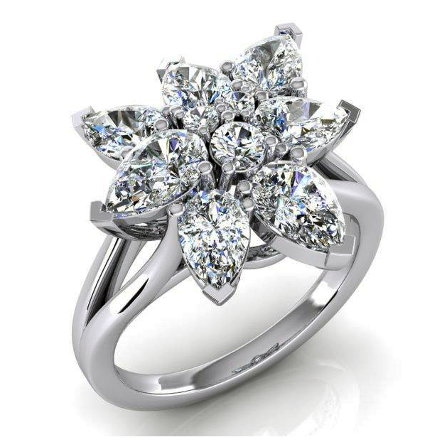 3 Ct Diamond Pear Cut Cluster Ring Gold 14K Jewelry For Ladies