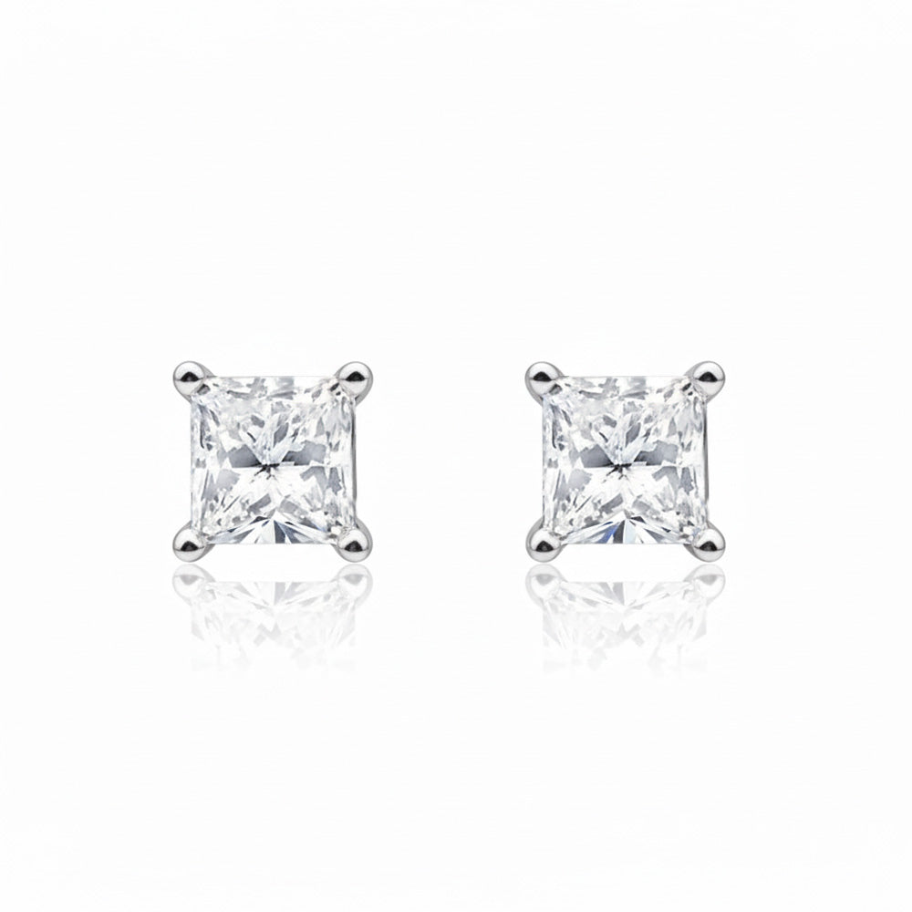 natural princess diamond 3ct earring side angle